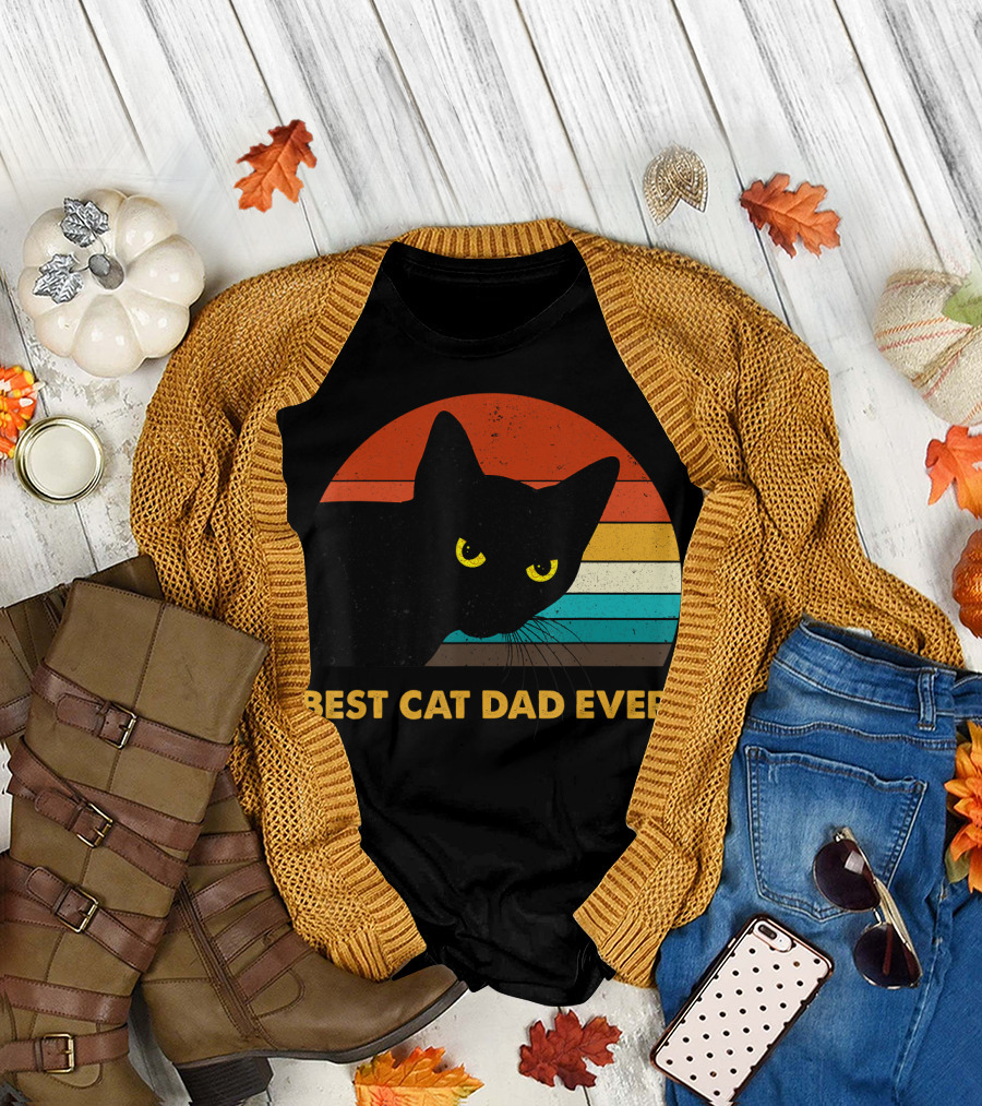 Vintage Best Cat Dad Ever Retro Style Black Cat T-Shirt