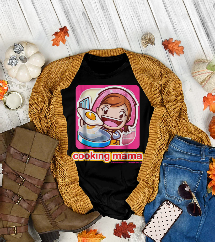 Cooking Mama Iconic Character Cooking Eggs in Frying Pan T-Shirt