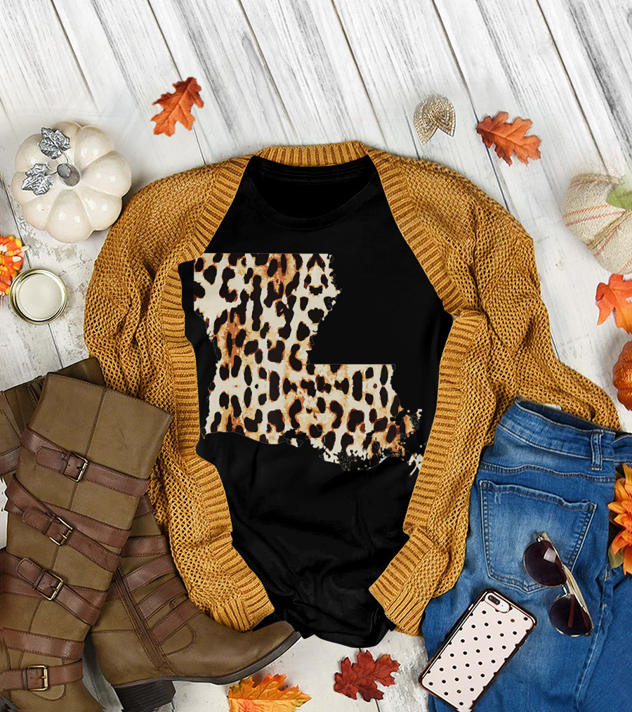 Cool Louisiana State Leopard Cheetah Pattern Home T-Shirt
