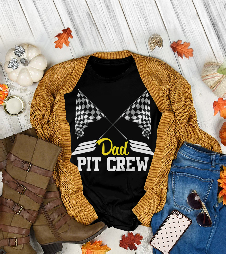Dad Pit Crew Racing Party Checkered Flags T-Shirt