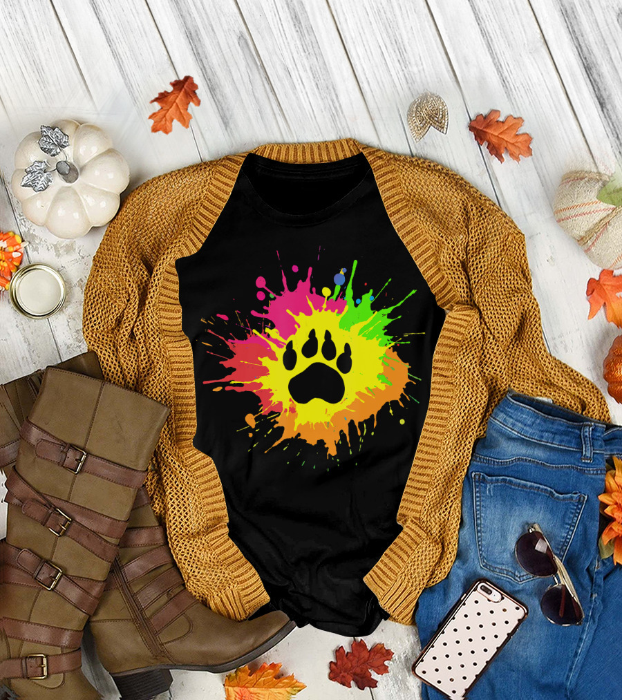 Furry Rainbow Bear Wolf Paw Splash Explosion T-Shirt
