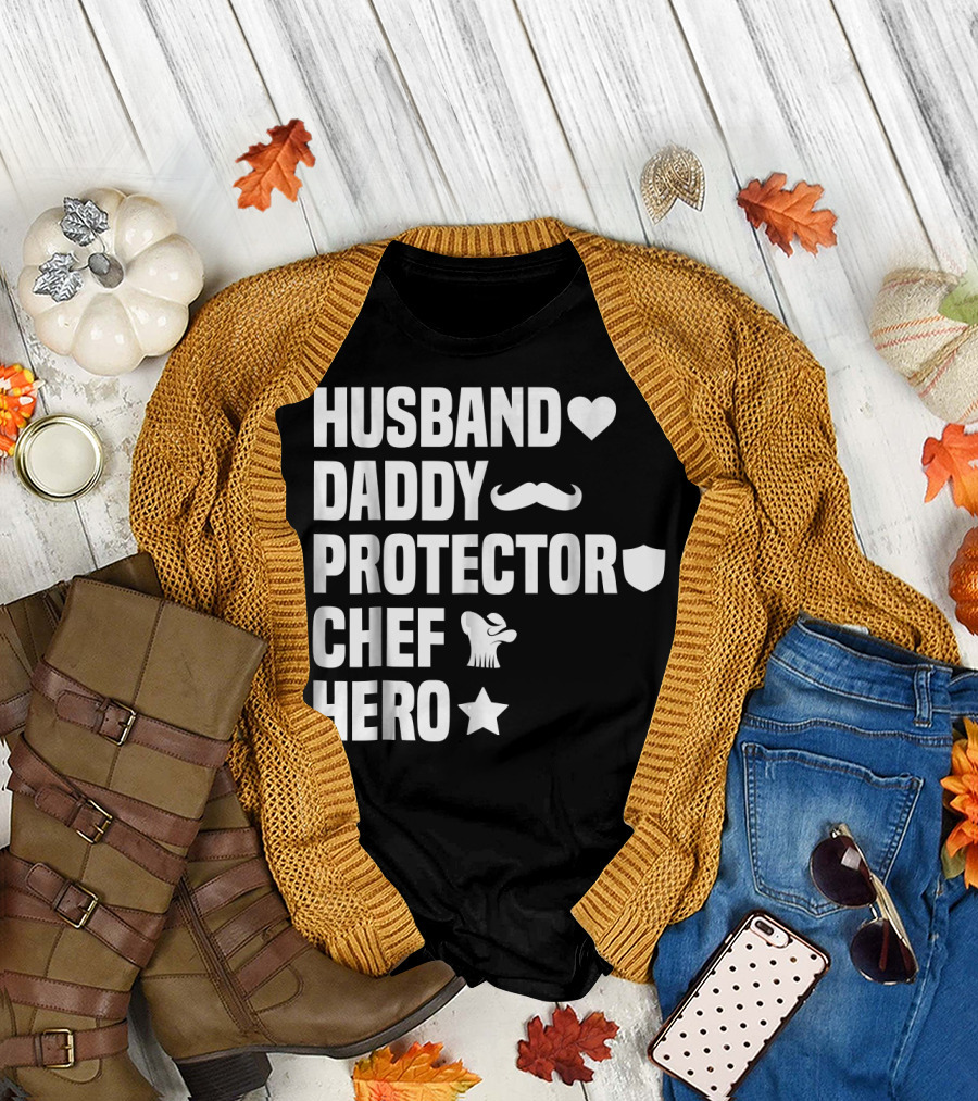 Husband Heart Daddy Mustache Protector Shield Chef Hat Hero Star T-Shirt