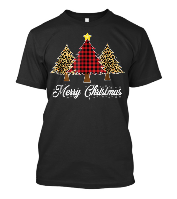 Merry Christmas Trees Leopard Cheetah Plaid Buffalo T-Shirt
