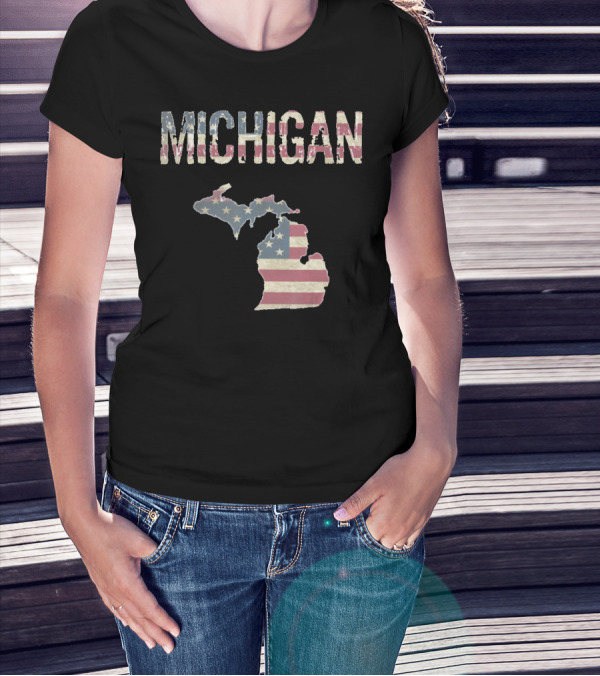 Michigan Flag Stars And Stripes 4th Of July T-Shirt
