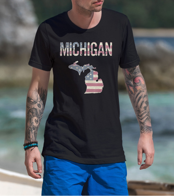 Michigan Flag Stars And Stripes 4th Of July T-Shirt