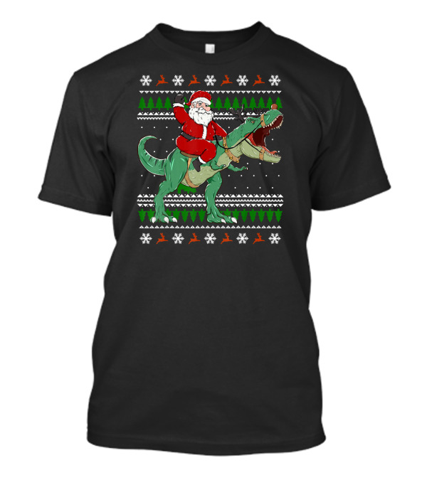 Santa Riding Dino Christmas Ugly T-Shirt