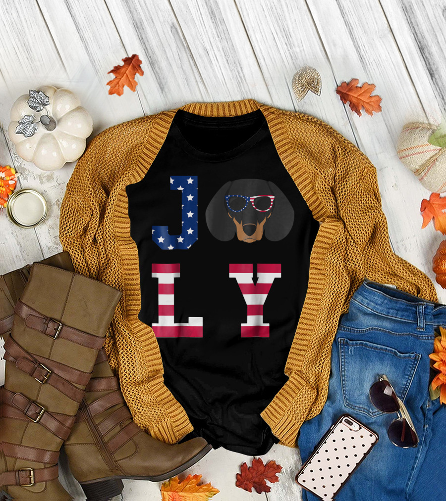 JOLY 4th of July Dachshund American Flag Dog T-Shirt