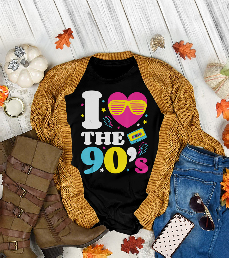 I Heart the 90's Love for the Nineties with Cassette and Neon Sunglasses T-Shirt