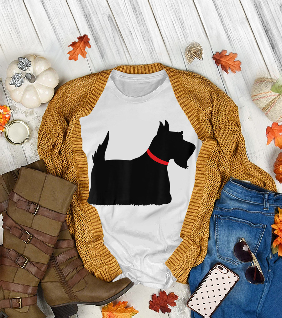 Black Scottish Terrier with Red Collar Sco Iconic T-Shirt