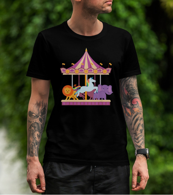 Circus Merry Go Round Carousel Unicorn Lion Elephant T-Shirt