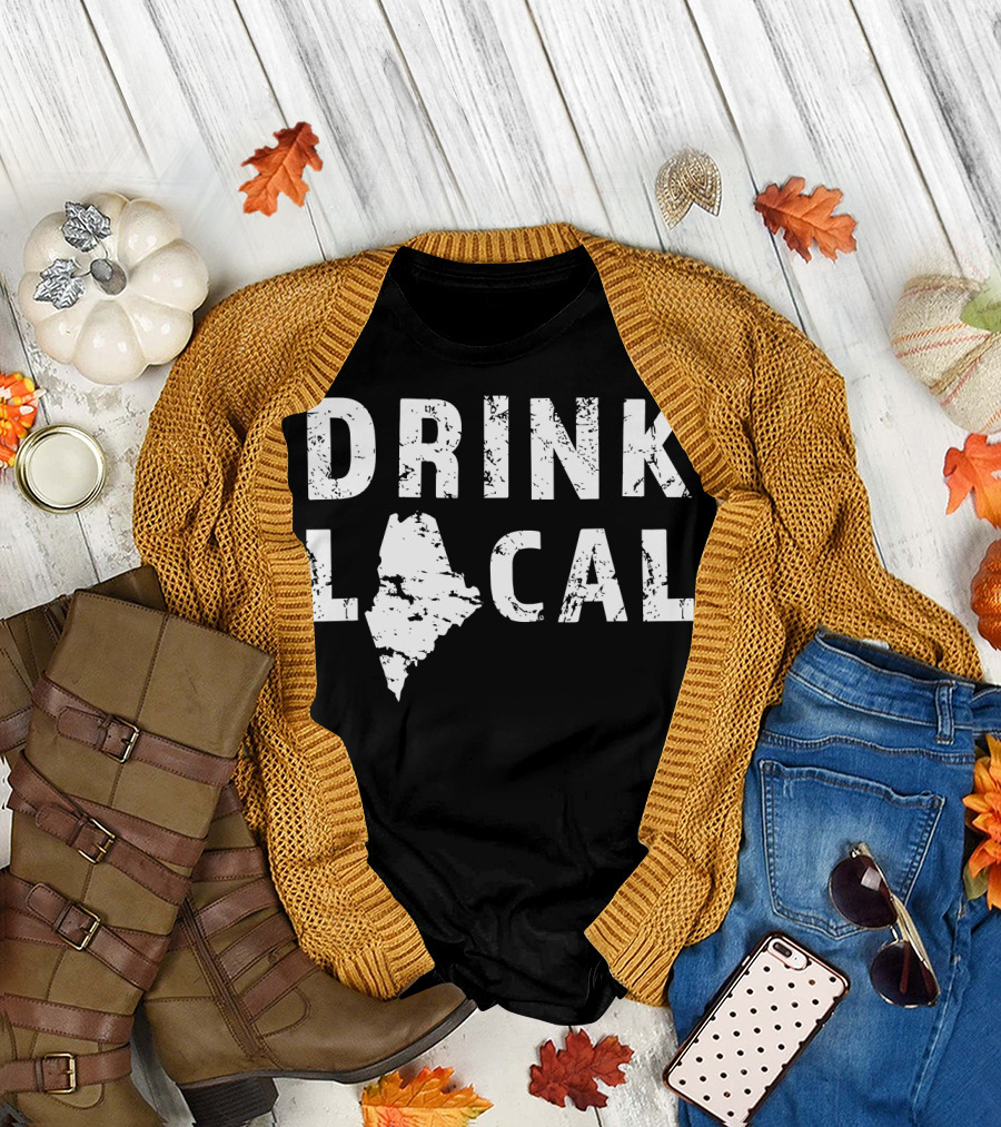 Drink Local Maine Craft Beer ME Portland Bar Map T-Shirt