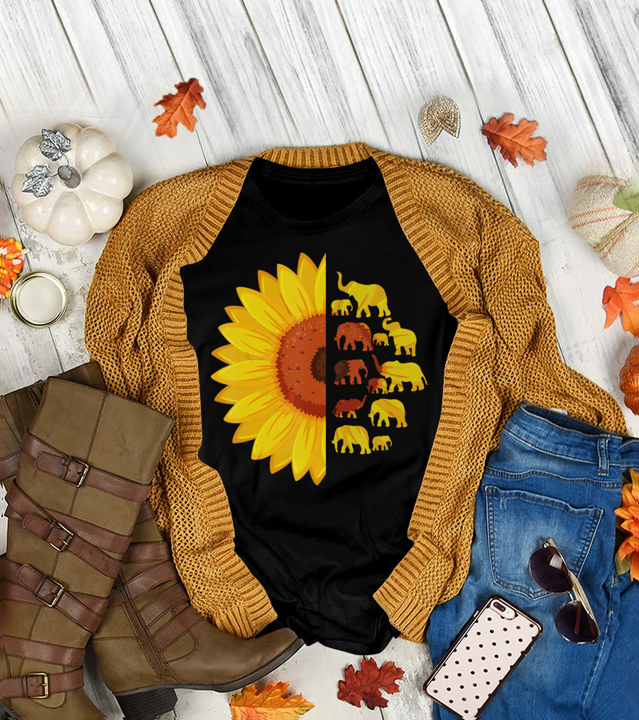 Sunflower Elephant Family Harmony T-Shirt