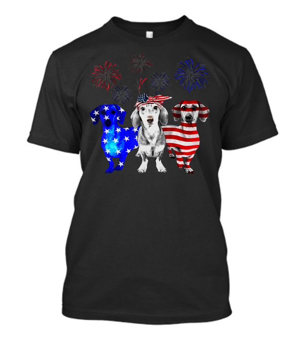 Patriotic Red Blue White Dachshund Firework Celebration 4th Of July T-Shirt