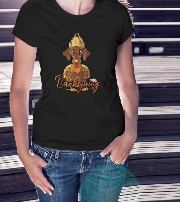 Happy Thanksgiving Turkey Hat Dachshund T-Shirt