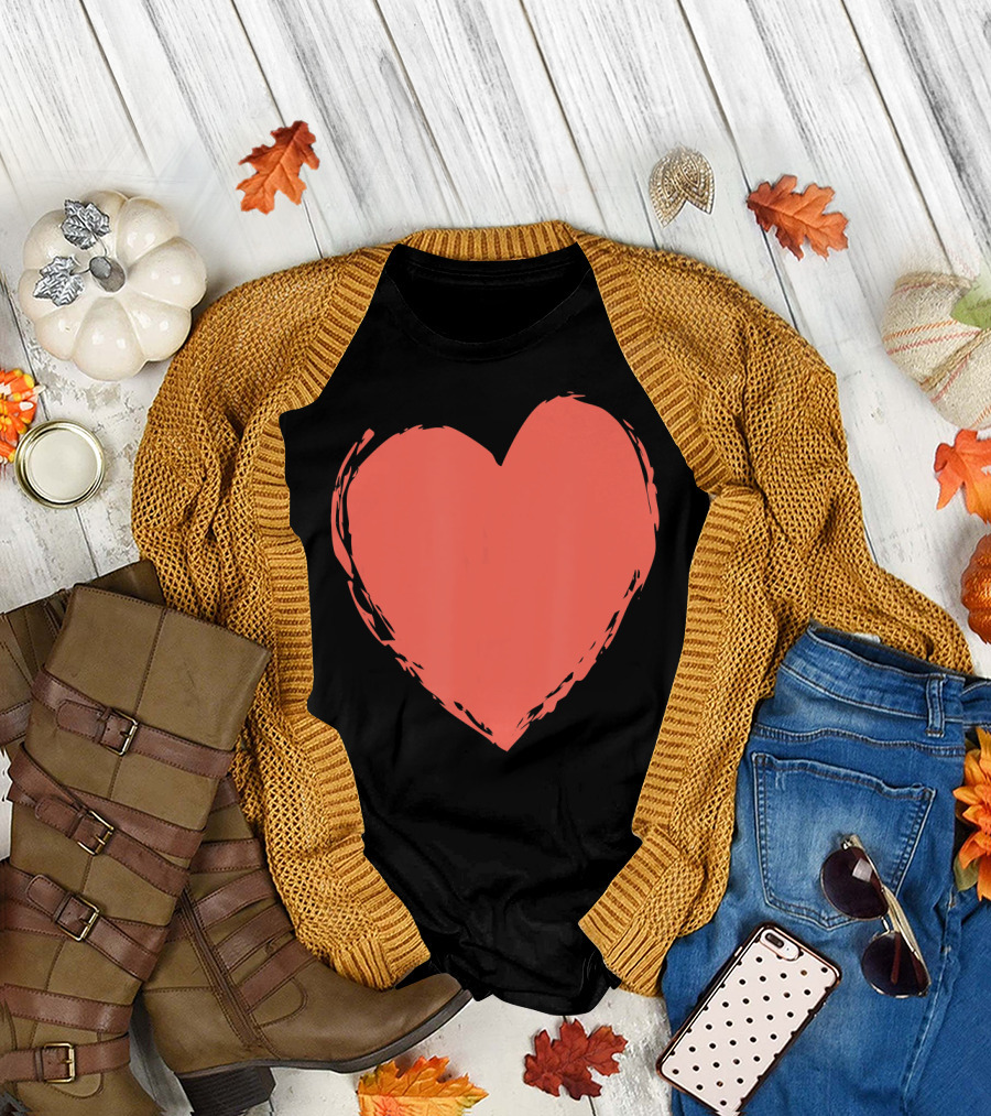 HEARTFELT LIVING CORAL COLOR WITH BOLD HEART T-Shirt