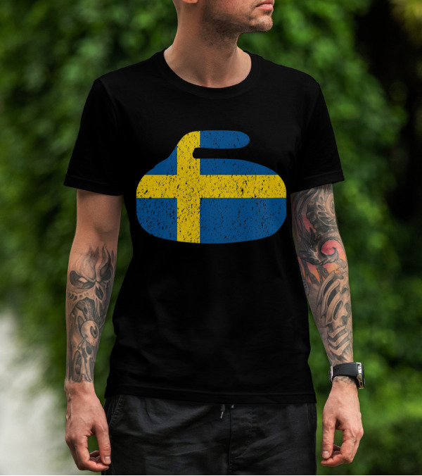 Sweden Flag Curling Rock Swedish Grunge T-Shirt