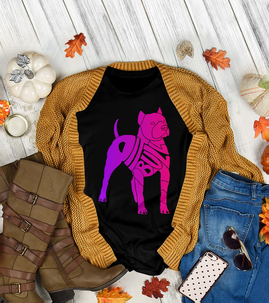 Pitbull Gradient Pink Purple Outline T-Shirt