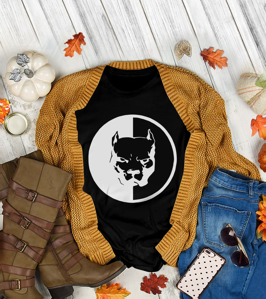 PitBull Dog Black and White Yin Yang Emblem T-Shirt