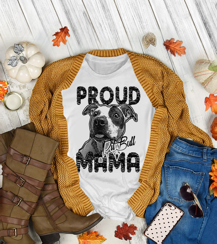 Proud Pitbull Mama Black and White Dog T-Shirt