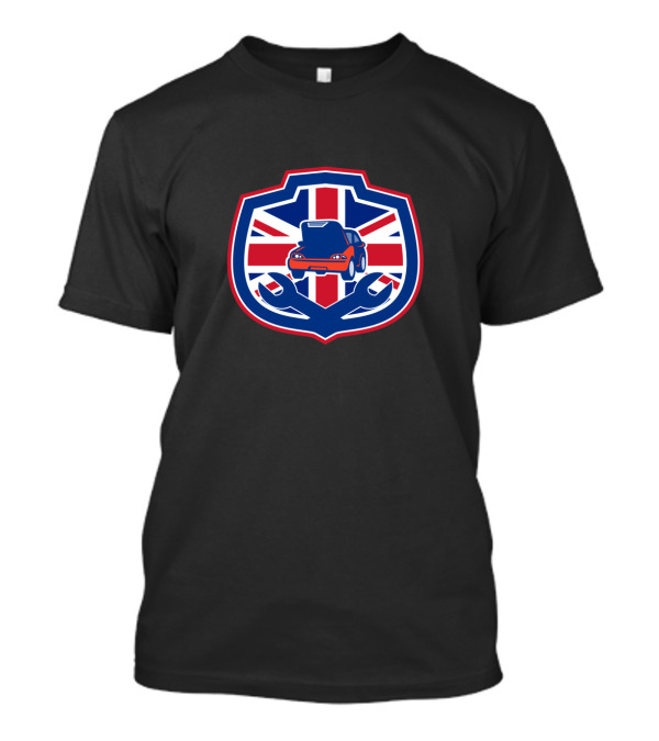 British Union Jack Car Repair Crest With Wrenches Emblem T-Shirt