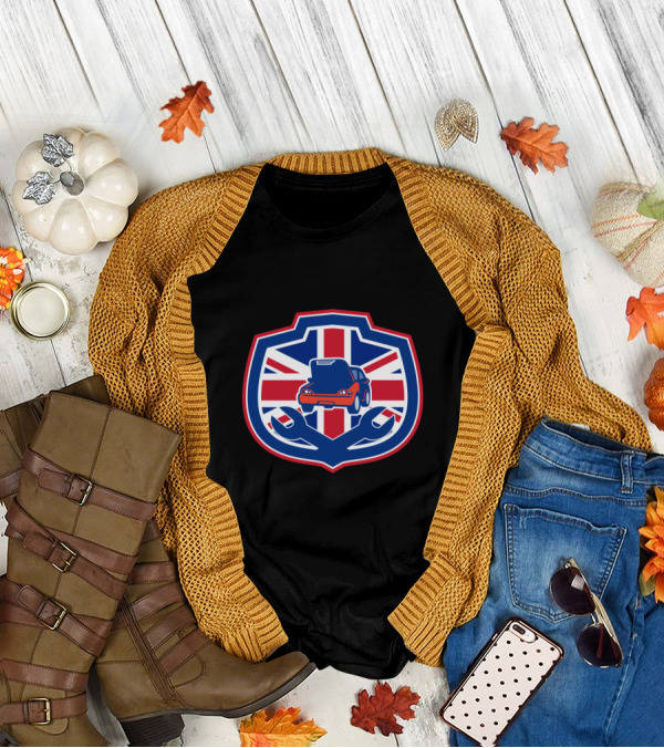 British Union Jack Car Repair Crest With Wrenches Emblem T-Shirt