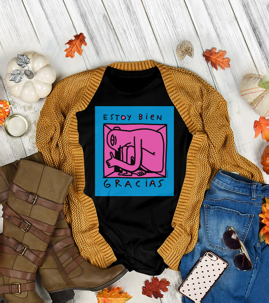 Estoy Bien Gracias Dran Art Style Pink and Blue T-Shirt