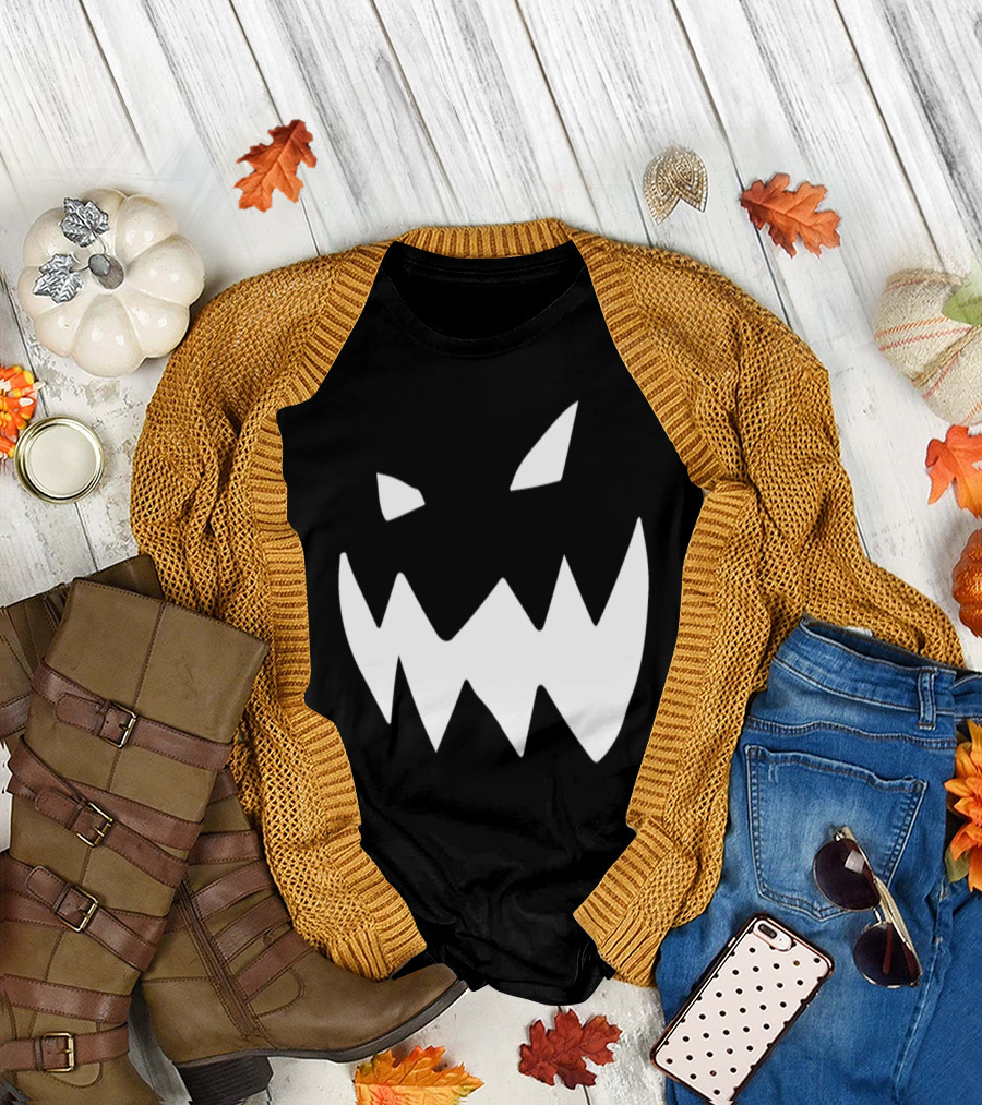 Pumpkin Grumpy Face Halloween Jack-O'-Lantern T-Shirt