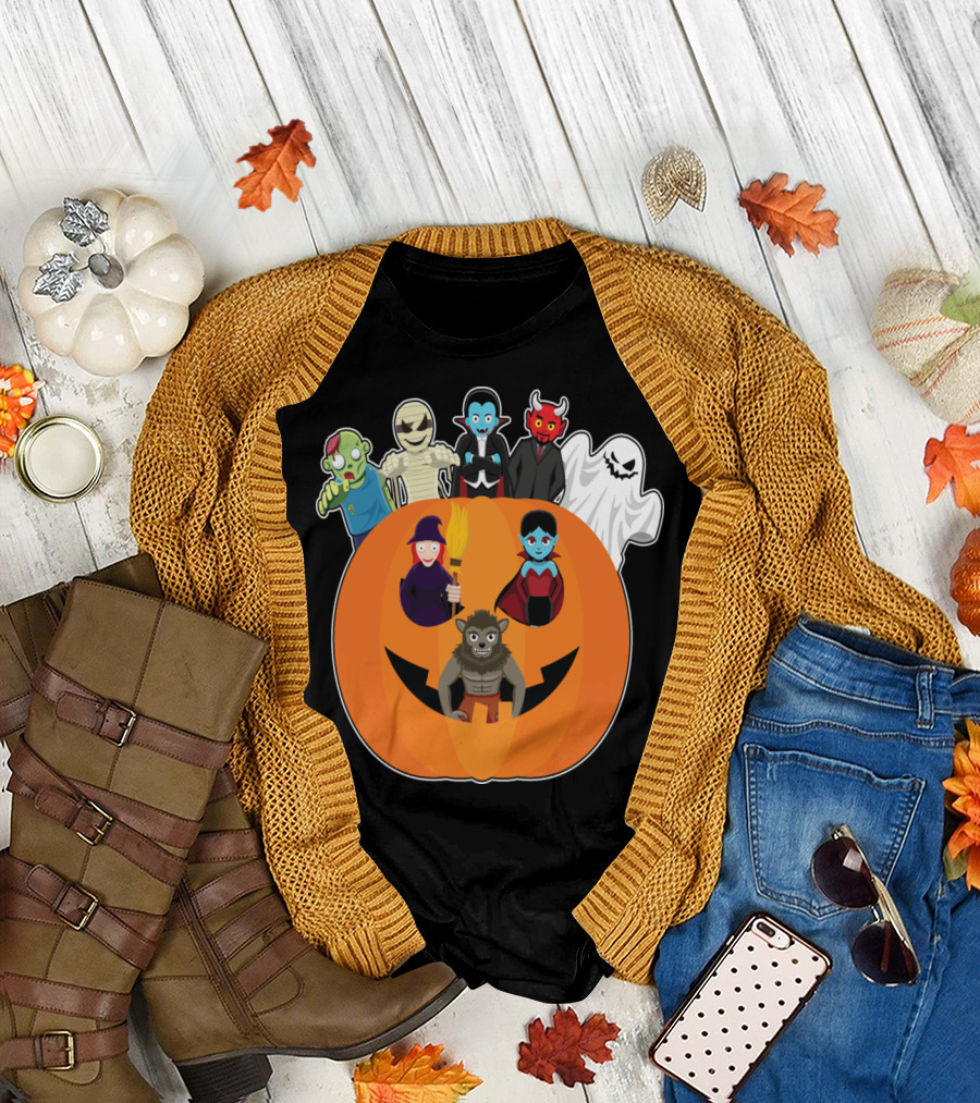 Halloween Monster Ensemble in Giant Pumpkin T-Shirt