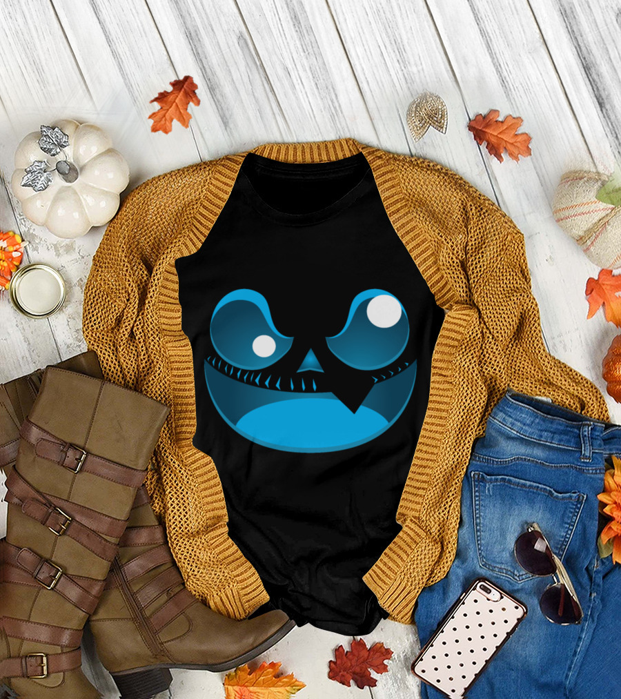 Halloween Party Pumpkin Witches Blue Jack-O'-Lantern Face T-Shirt