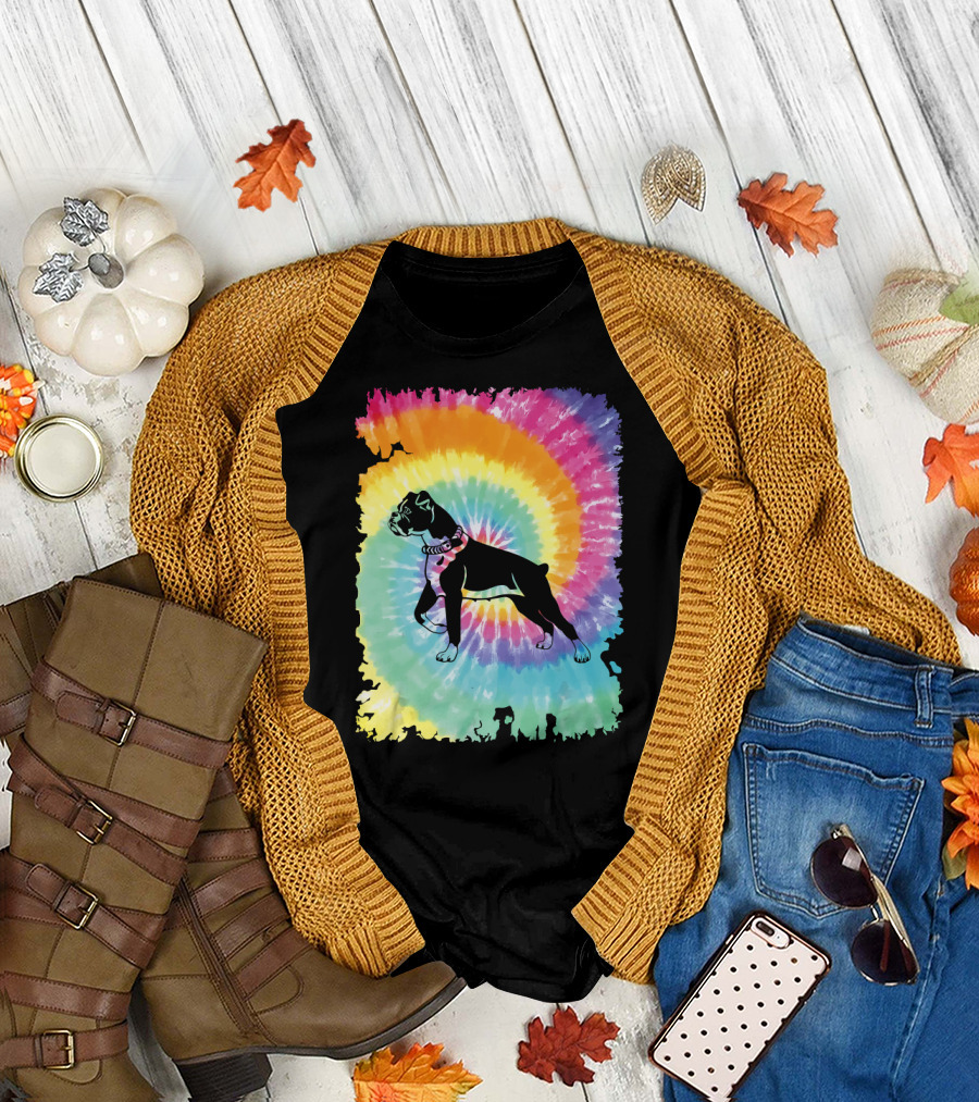 Colorful Tie Dye Boxer with Family Rainbow Spiral T-Shirt