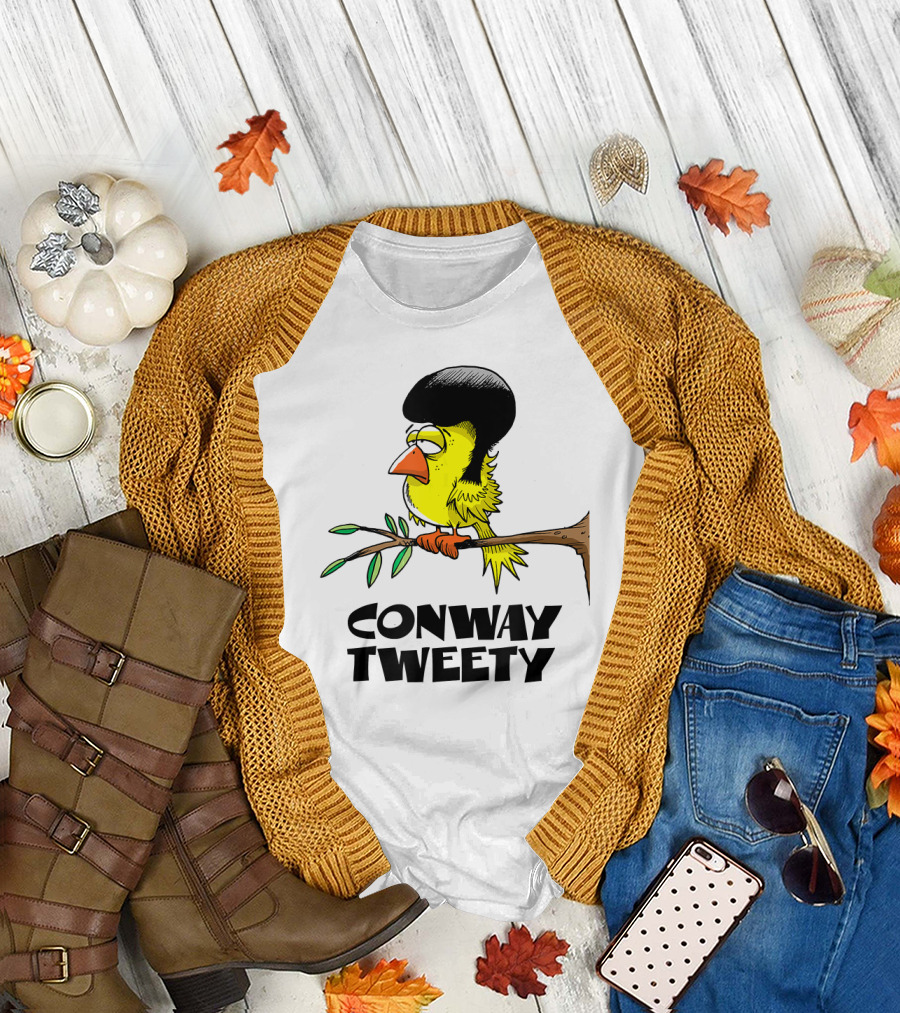 Conway Tweety Funny Cartoon Bird with Hair on Branch T-Shirt