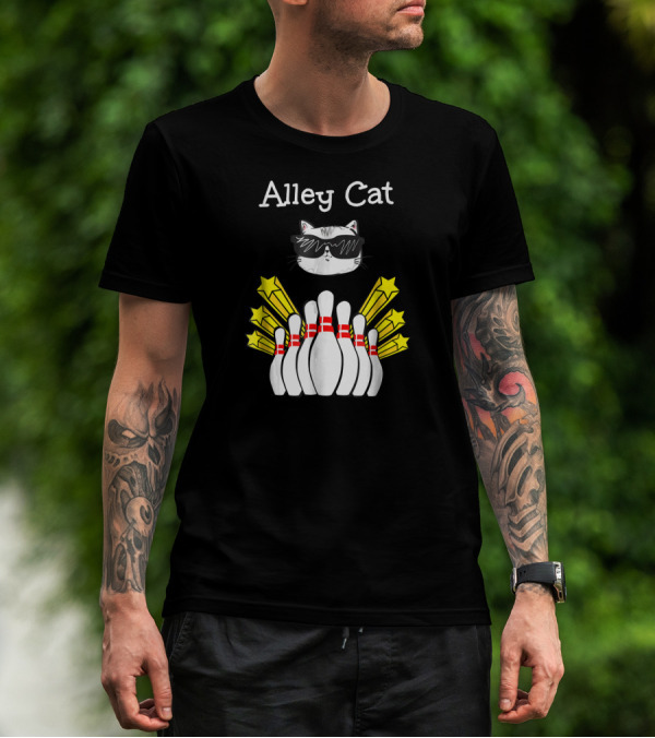 Alley Cat Cool Funny Bowling Stars And Pins T-Shirt