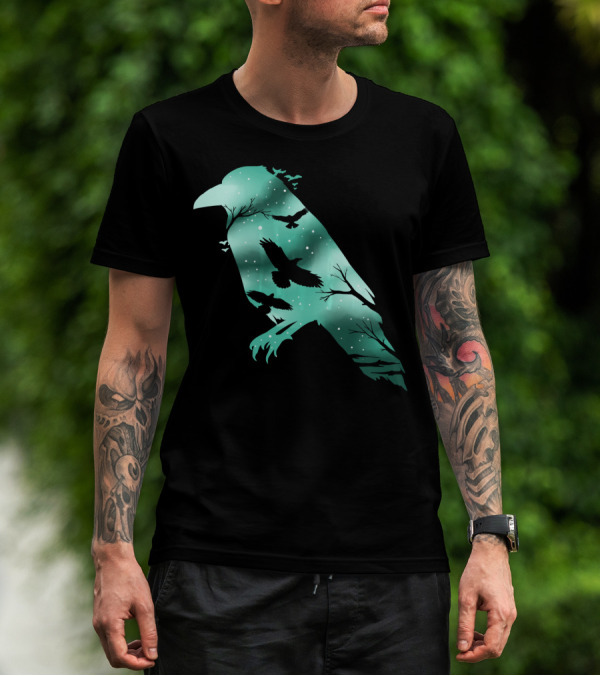 Cool Crow Bird Silhouette Night Sky Scene T-Shirt