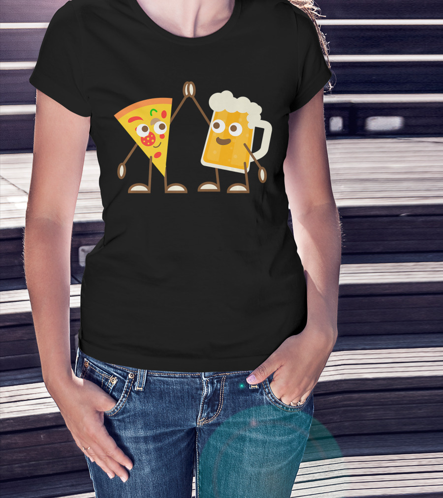 Pizza And Beer Slice High Five Fun T-Shirt