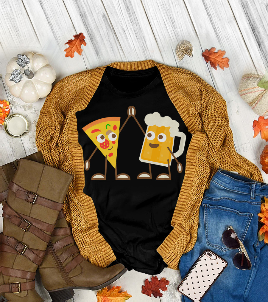 Pizza and Beer Slice High Five Fun T-Shirt