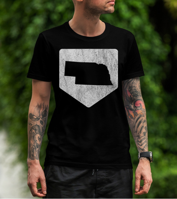 Cool Nebraska Baseball Home Plate State Outline T-Shirt