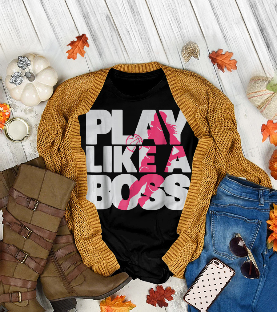 PLAY LIKE A BOSS Basketball Silhouette Pink Highlights T-Shirt