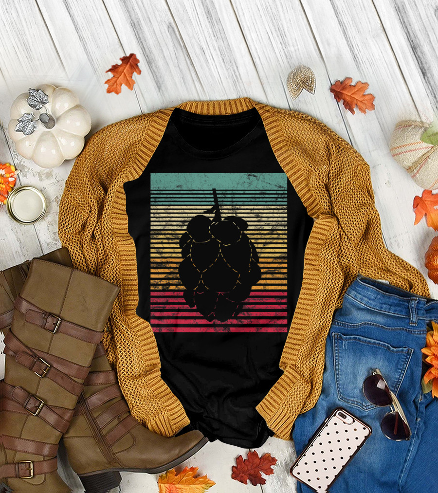 Vintage Hops Leaf Craft Beer Retro Stripes T-Shirt