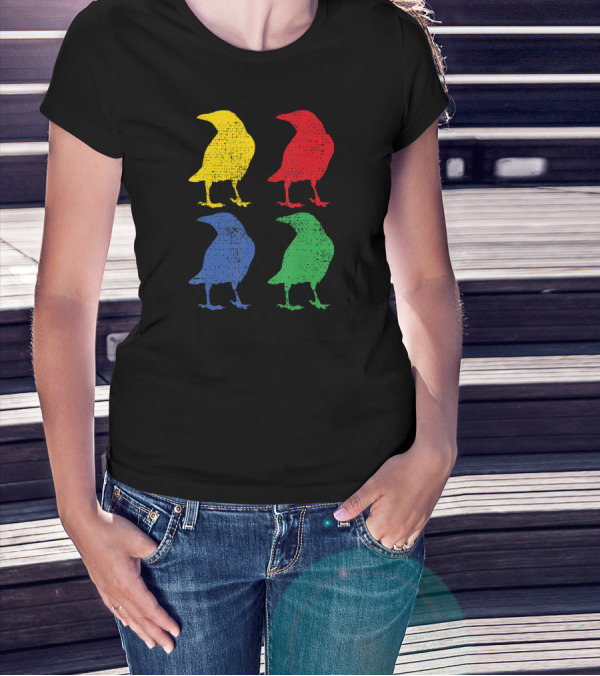 Crow Raven Bird Love Pop Art Quartet T-Shirt