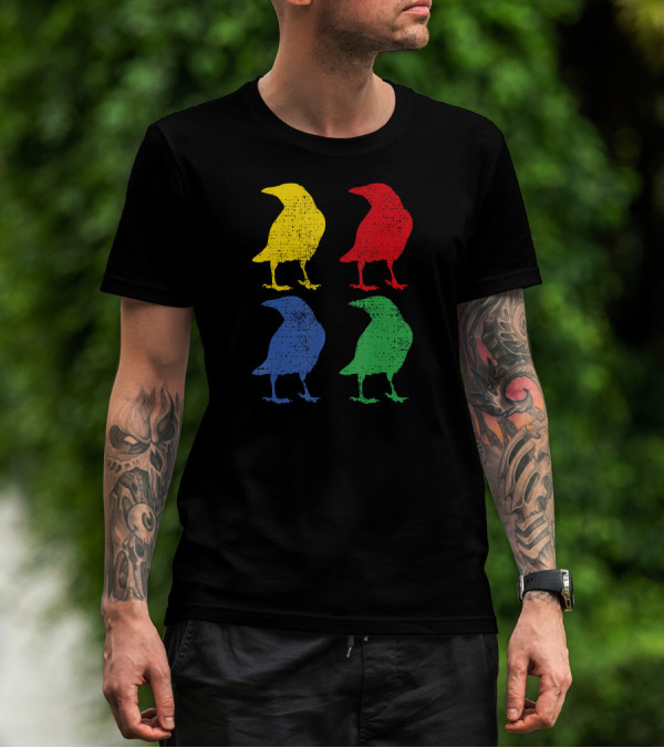 Crow Raven Bird Love Pop Art Quartet T-Shirt