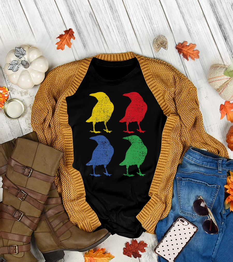 Crow Raven Bird Love Pop Art Quartet T-Shirt