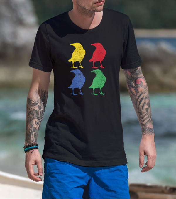 Crow Raven Bird Love Pop Art Quartet T-Shirt
