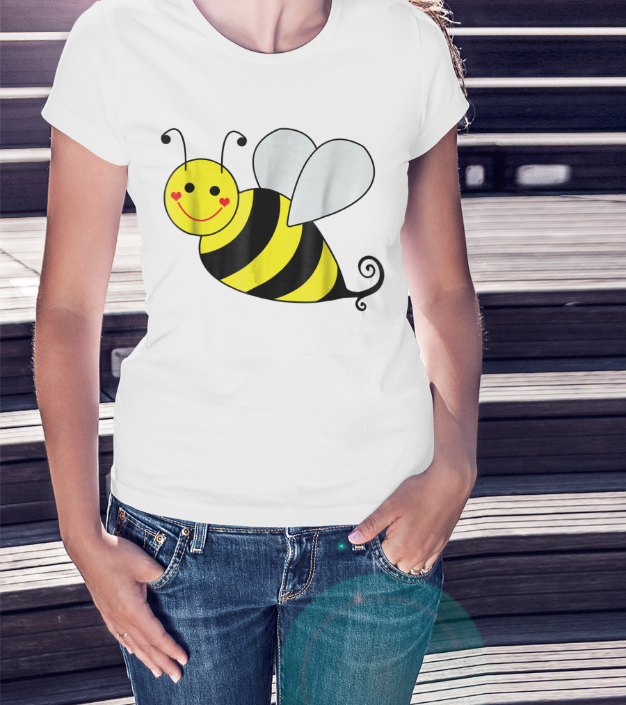 Happy Smiling Cute Bumble Bee With Heart Cheeks T-Shirt