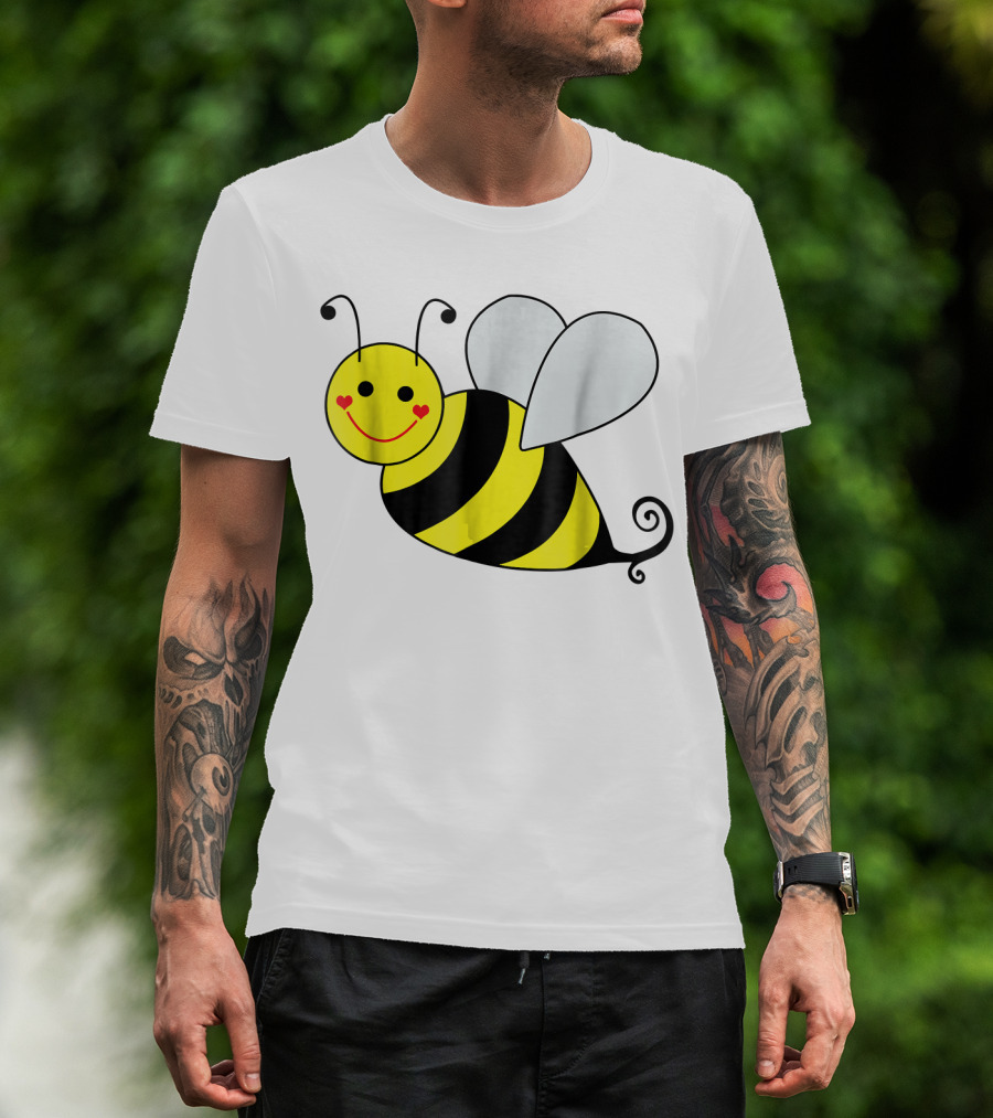 Happy Smiling Cute Bumble Bee With Heart Cheeks T-Shirt