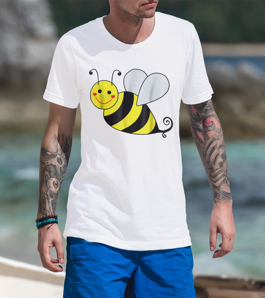 Happy Smiling Cute Bumble Bee With Heart Cheeks T-Shirt