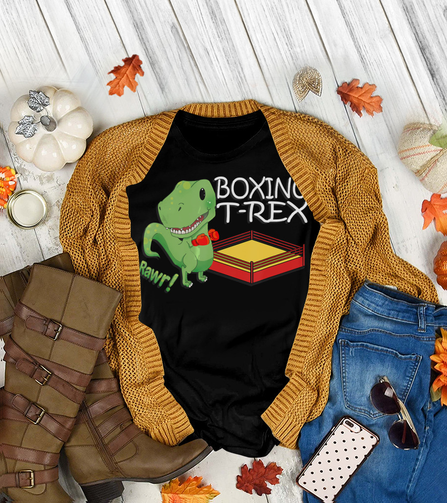 Boxing T-Rex Rawr Dinosaur with Gloves in Ring T-Shirt