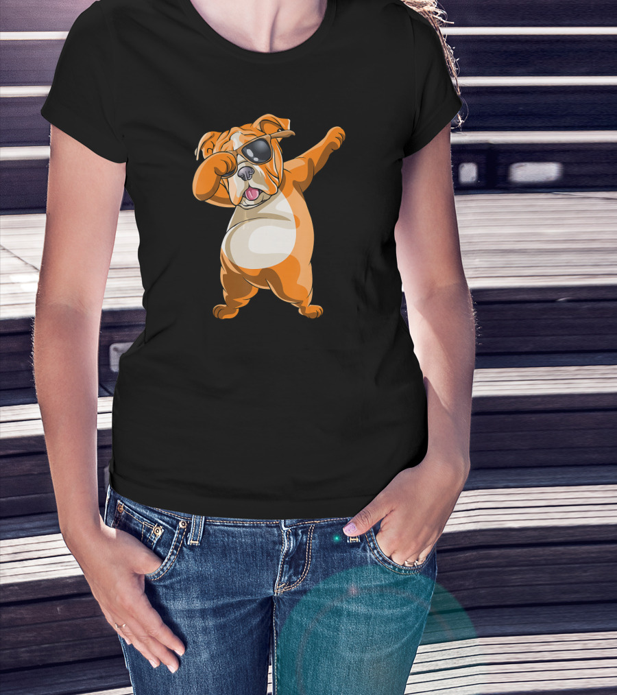Dabbing English Bulldog Dog Dab With Sunglasses T-Shirt