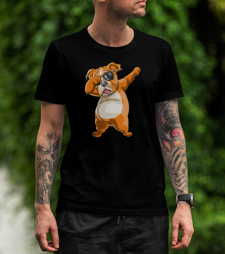 Dabbing English Bulldog Dog Dab With Sunglasses T-Shirt