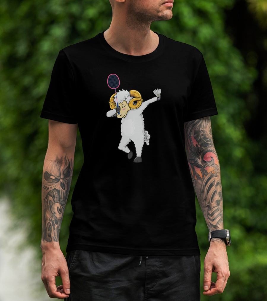 Dabbing Goat Badminton Player With Racket And Shuttlecock T-Shirt