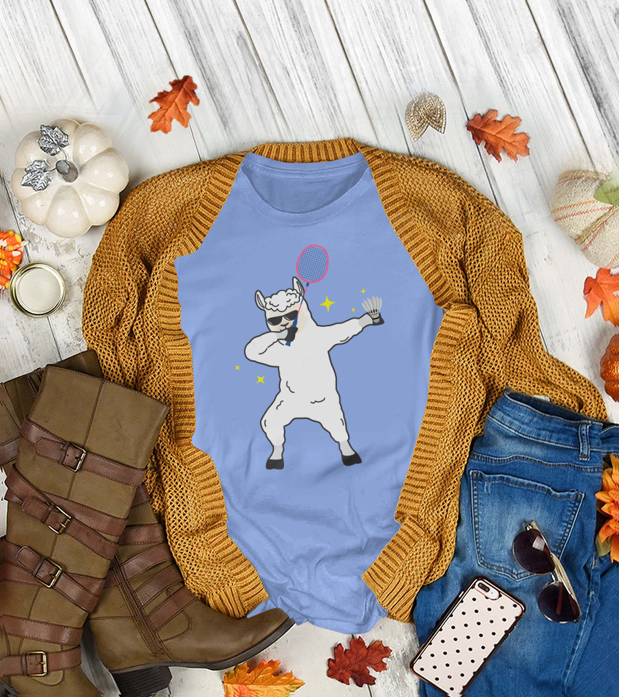 Dabbing Llama Badminton Racket and Shuttlecock T-Shirt